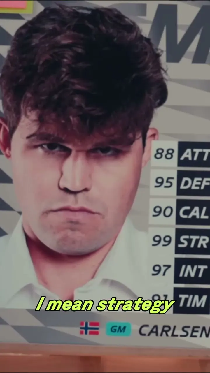 Magnus Carlsen reacting to his player card, vertical video